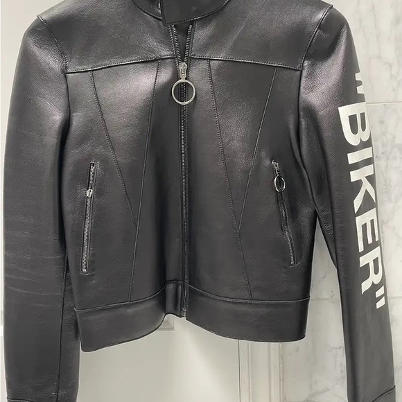 OFF-WHITE by Virgil Abloh black leather BIKER jacket - Picture 2 of 2